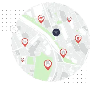Mapa con ubicaciones de bienes inmuebles con pines
